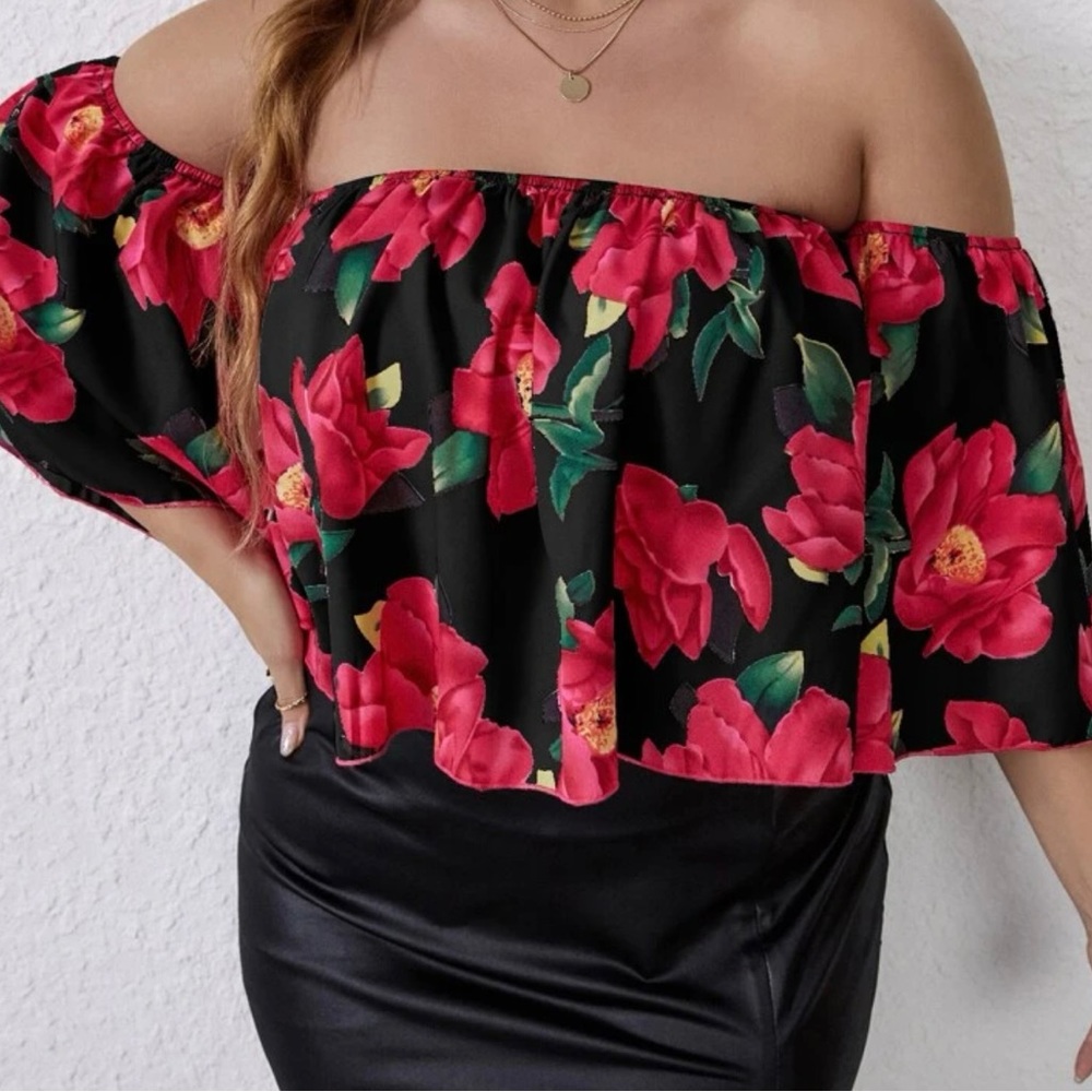 Adorable off the shoulder crop top.